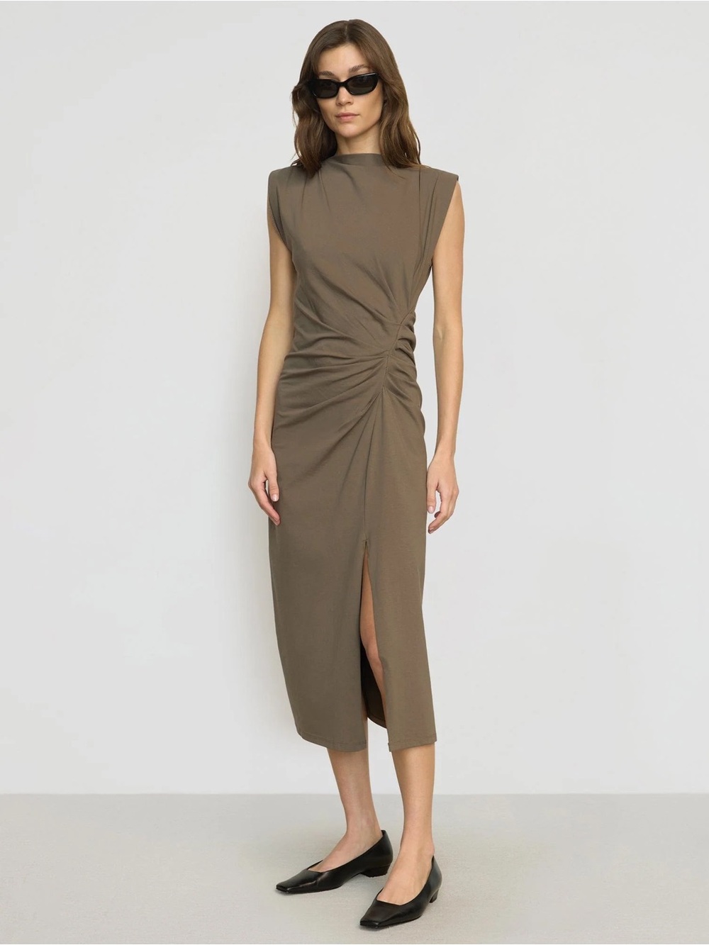 Modern Citizen Khelan Sculpted Ruched-Waist Dress - Dark Taupe